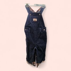 Gymboree Football 2010 Navy Blue Overalls with Orange Plaid Lining